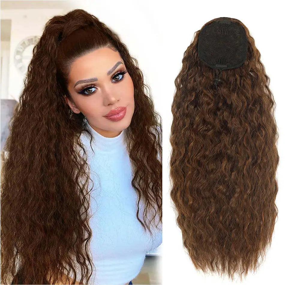 Alana Synthetic Long Natural Wave Drawstring Ponytail 22inch Clip in Hair Extensions Blonde Natural Hair Fake Weave Ponytails