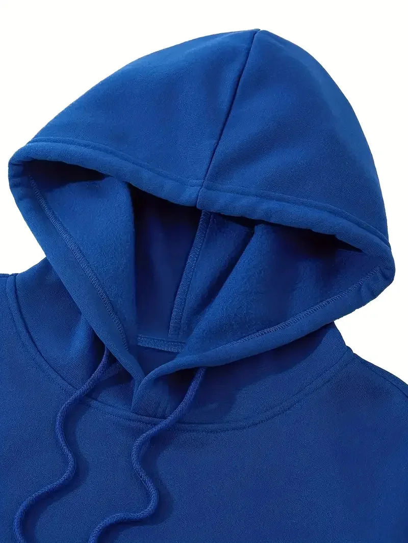 Men's autumn and winter casual fashion loose back poker card A graphic printed long sleeved hooded sweatshirt warm pullover BAZAARHUBO