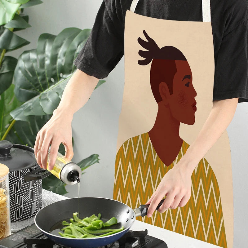 African Style Kitchen Aprons Linen Cooking Waist Bib African Woman Pattern Household Cleaning Sleeveless Pinafore Baking Aprons