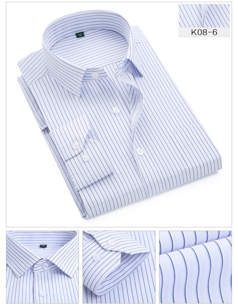 Quality Plus Size S To 8xl Formal Shirts for Men Striped Long Sleeved Non-iron Slim Fit Dress Shirts Twill Social Man's Clothing