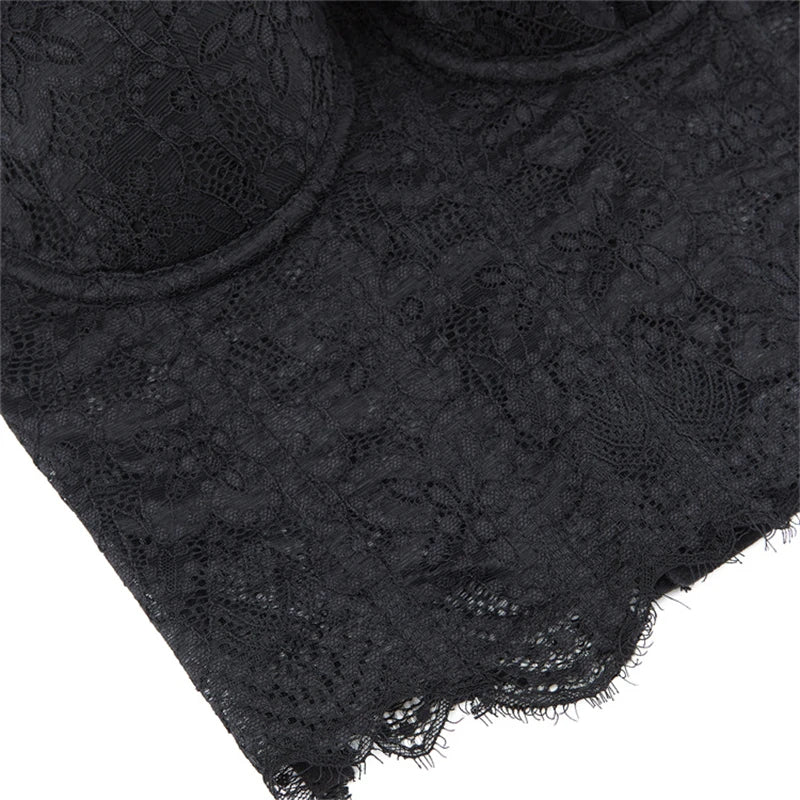 Women Corset Lace Fish Bone Bustier Vest Sexy Mesh Breathable Crop Top White Spaghetti Strap Lace Bra Burlesque Lingerie