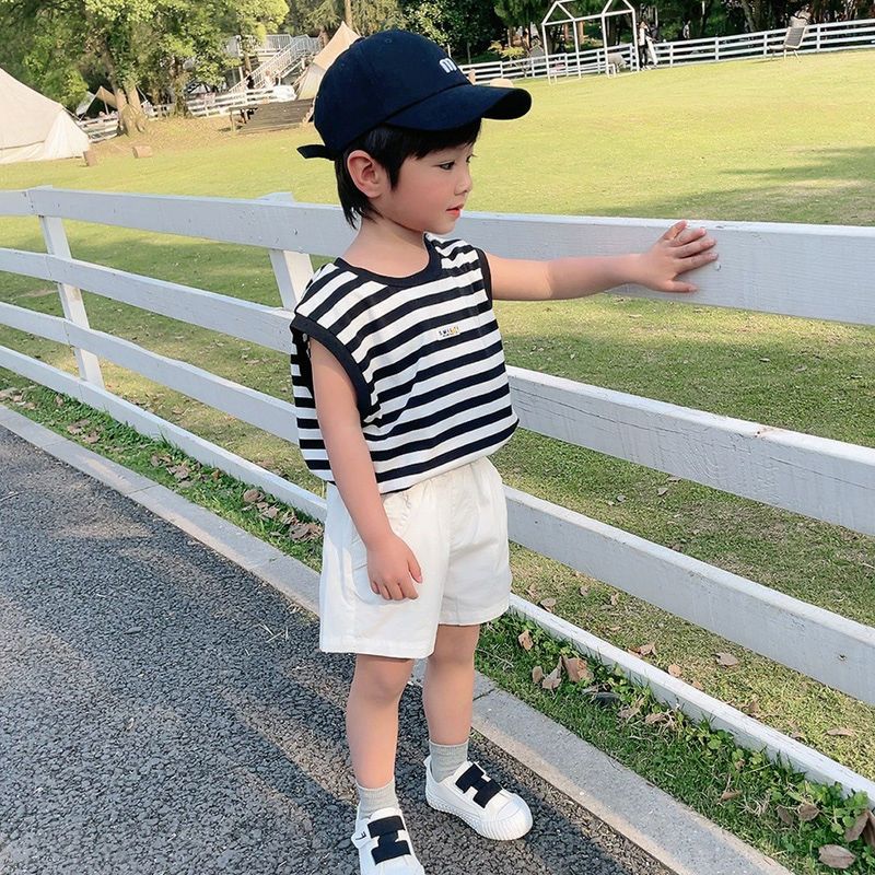 Boys' Striped Summer Casual Clothing Girl Children Handsome Boy Baby Sleeveless Vest and Shorts Set Kids Clothes Boys Outfits
