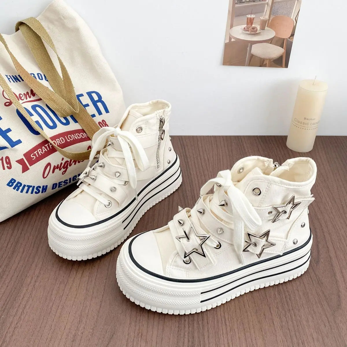 Y2K Pink High-top Canvas Shoes for Women Design Rivet Buckle Lace-up Platform Women's Summer Sports Shoes Fashion Board-shoe