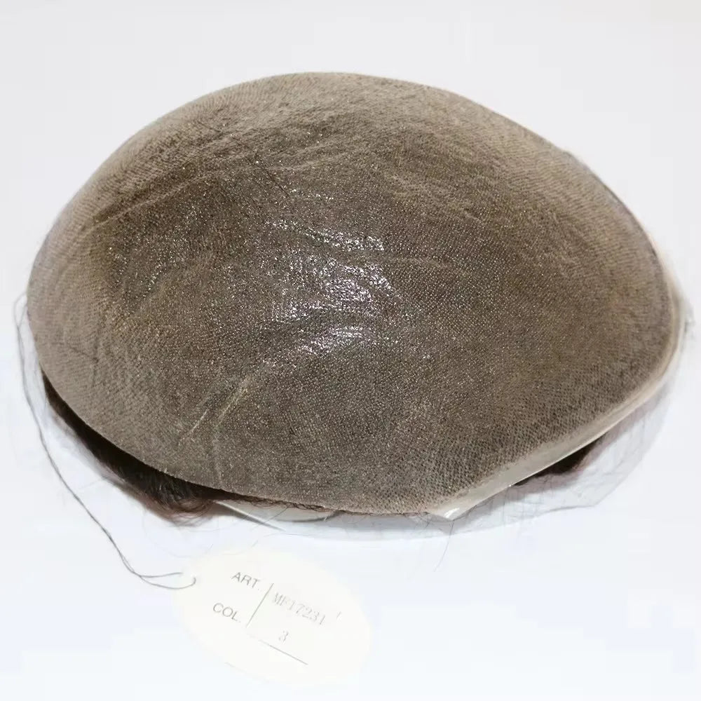 80%Density Natural Hairline 0.02mm Ultra Thin Skin Invisible Mens Toupee Brown Blonde Grey Human Hair Capillary Prosthesi System