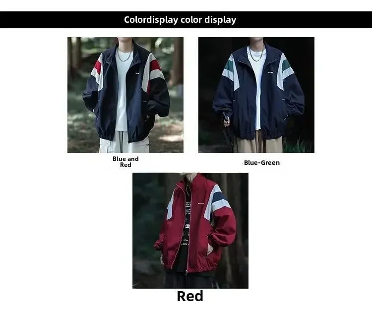 Hot Japanese Style Color Block Blazer Jacket Unisex Track Jackets Coat Men Women Long Sleeve Sports Tops Activewear Clothing