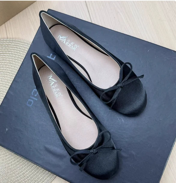 Women Plus Sizes 48 47 33 Dough Shoes With Knot Wide Fitting Round Toe Silk Stain Slip-On Pinkish Gold Blue Footwear Hand-Made