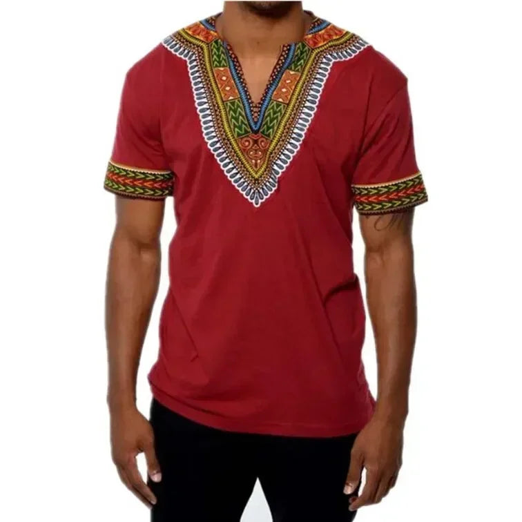 New 2026 Men's African Clothes T-shirts Casual Short Sleeve Traditional Ethnic Style Tops Men's Vintage Printed Perform Clothing