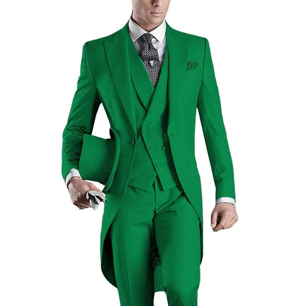 Royal Blue Long Tail Coat 3 Piece Gentleman Man Suits Male Fashion Groom Tuxedo for Wedding Prom Jacket Waistcoat with Pants
