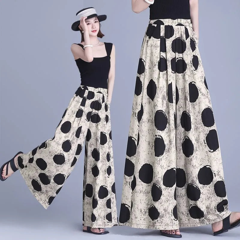 Trousers Chiffon Floral Skirts and Pants for Women in Summer New Thin High-waisted Ethnic Style Casual Wide-leg Pants