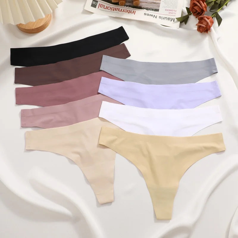 6PCS Women's S-XL Seamless G-String Underpants Low Rise Solid Color Ice Silk Undewear Female Traceless Soft Comfortable Lingerie