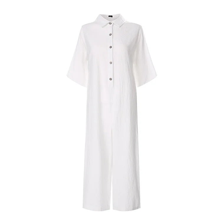 Elegant Autumn Casual Workwear Jumpsuit Cotton And Linen Women's Trousers Spring Autumn Office Lady Loose Jumpsuits Female