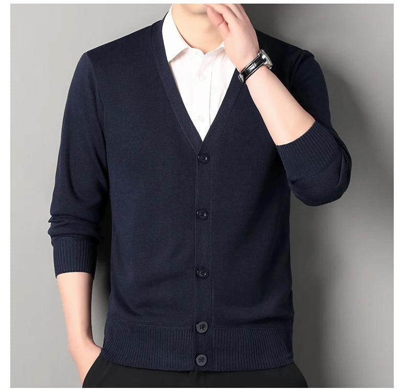 Mens Autumn Clothes Fleece Cardigan Jacket Knitted Sweater Outwear V-neck Fashion Cardigans Warm Men's Top