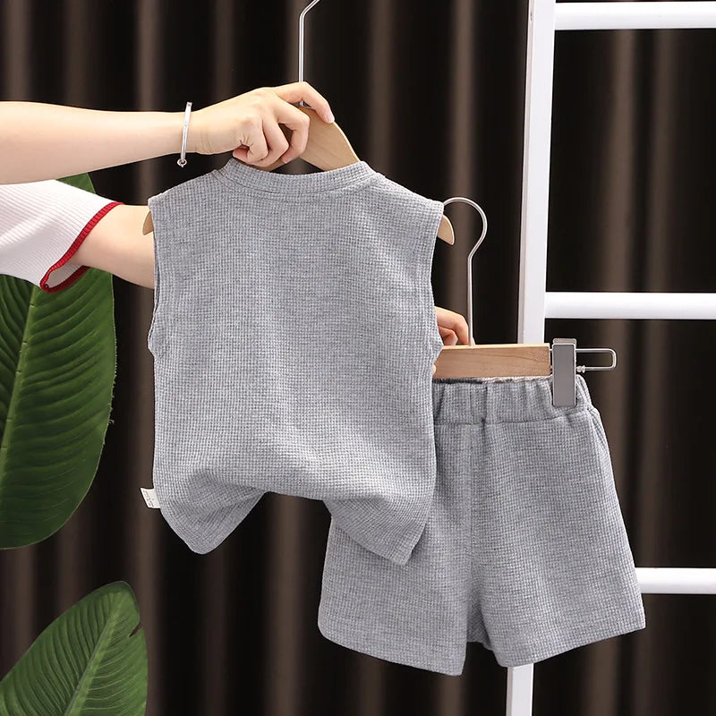 Fashion Casual Kids Boy Summer Vest+Shorts Two Pieces Clothes Set Children Soft Cotton Sports Casual Suits 1-5 Years