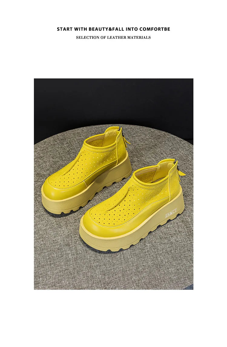 Fujin 6CM Suede Cow Genuine Leather Moccasins Women Platform Wedge Flats Women Shoes Ankle Booties Females ZIP Pumps Shoes