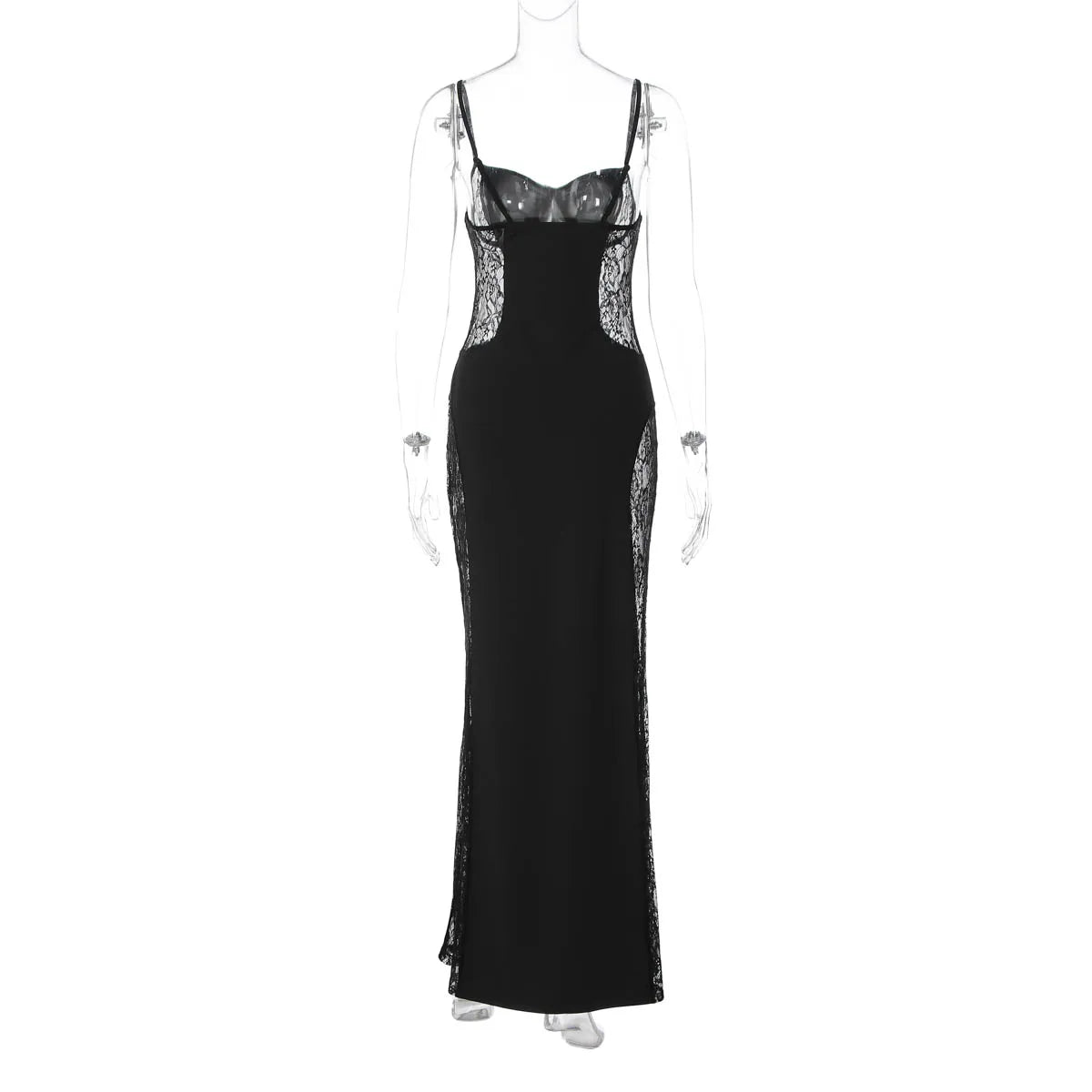 Dulzura Summer Fashion Sexy Backless Lace See Through Patchwork Suspender Long Dress Women Elegant Dress Party Club Prom Clothes