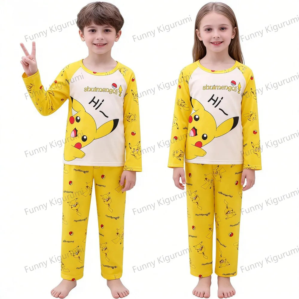 Cartoon Pijamas for Kids 3 to 5 7 9 11 13 Years Clothing Sets Boys Home Wear Girls Full Sleeve Pikachu Pajamas Teen Loungewear