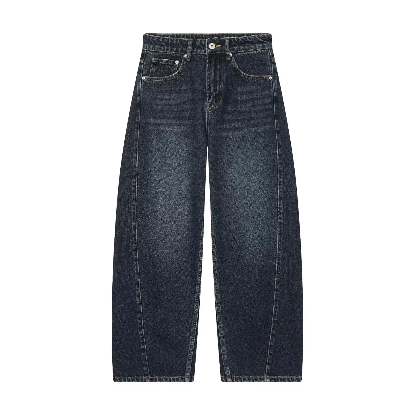 HH Women Fashion Baggy Straight Jeans Casual Loose Mid Waist Denim Pants Autumn Female High Street Chic Trousers Jeans