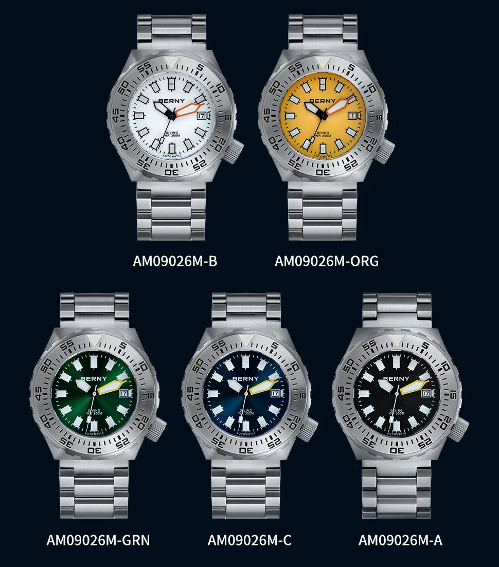 BERNY Automatic 30ATM Diver Men Watch Mechanical Wristwatches Waterproof Male Top Super Luminous Sapphire Sport Diving Watches