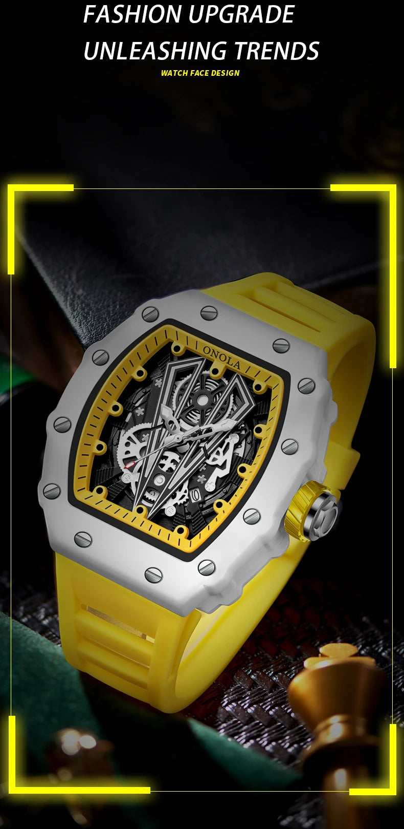 High Quality Men's Watch Quartz ONOLA Fashion Clock Waterproof Silicone Tape Watch for Men