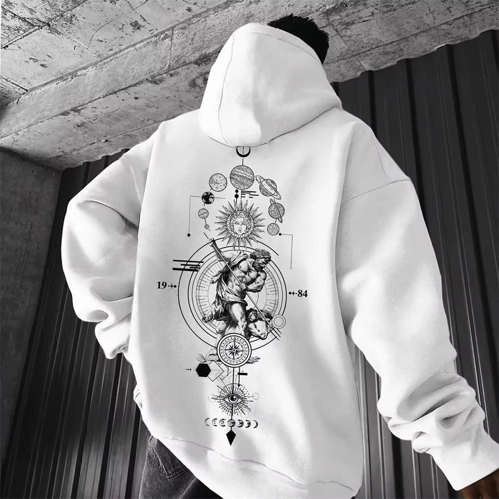 2024 Summer Men's Neck Hoodie 3D Compass Printed Sweatshirt Simple Fashion Male Clothing Loose Oversized for Men New