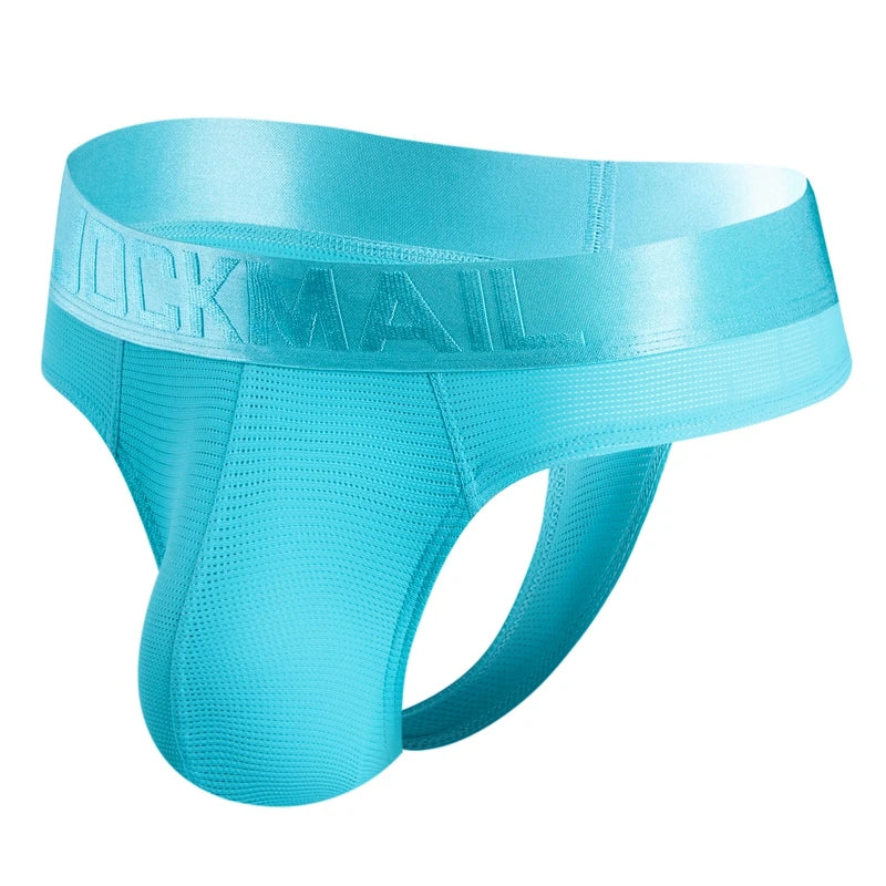 JOCKMAIL Sexy Men's G-string Fashion Low Waist Solid Color Male Thongs Underwear Breathable Mesh Sports Underpants Shorts
