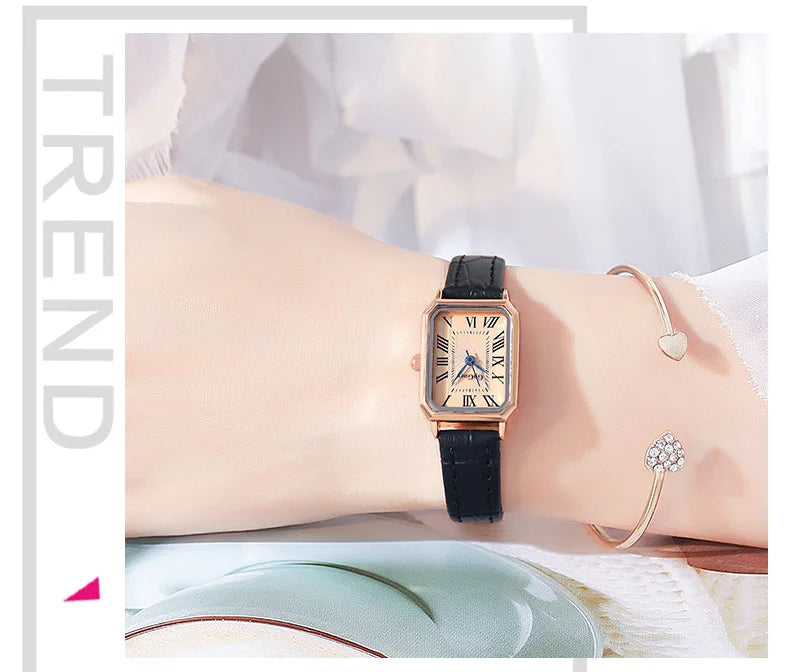 Fashion Retro Digital Dial Casual Watches Square Leather Strap Fashionable Clock Quartz Wristwatch for Women Gift