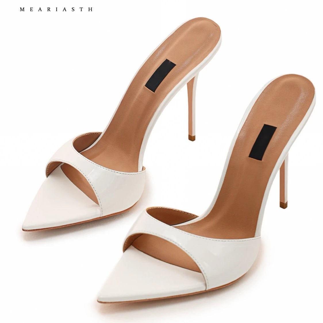 Red Patent Leather Stiletto Slippers Open Toe Solid Sexy High Heels Summer 2025 New Nightclub Outside Plus Size 45 Luxury Shoes