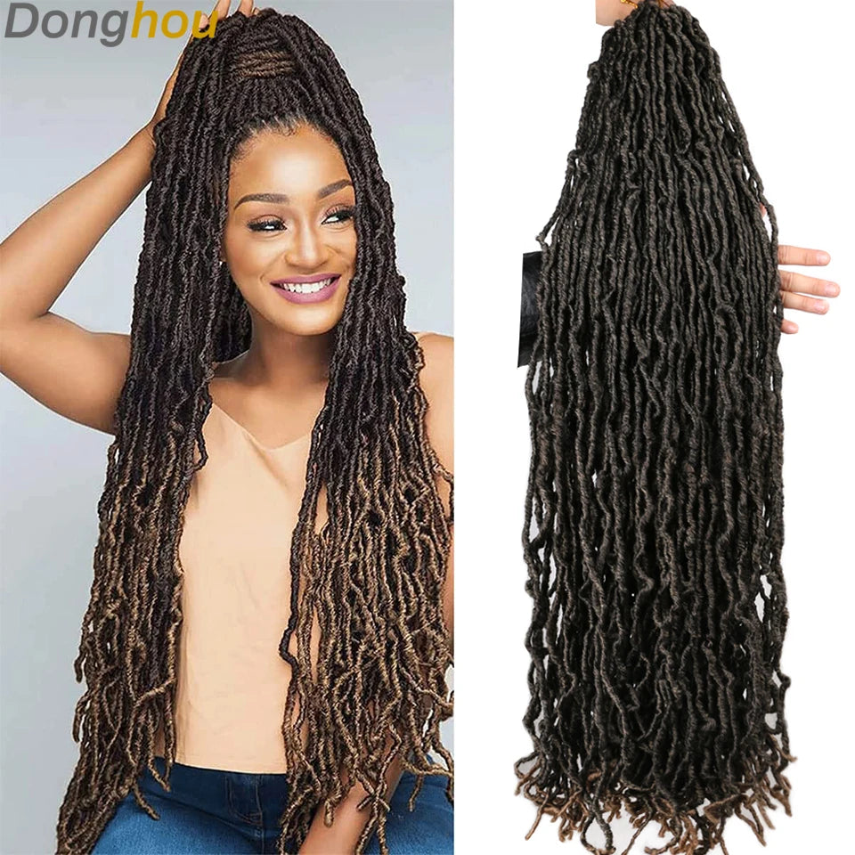Long Goddess Faux Locks Crochet Braids Brown Blue 1B 30 350 Soft Locs Braiding Hair Synthetic Faux Locs Crochet Hair Extensions
