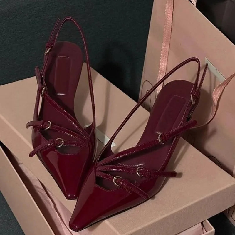 2024 Summer New High Heels, Women's Sexy Hollow Black Silk Pointed One-line Buckle Skinny Heel Sandals, Women's Shoes