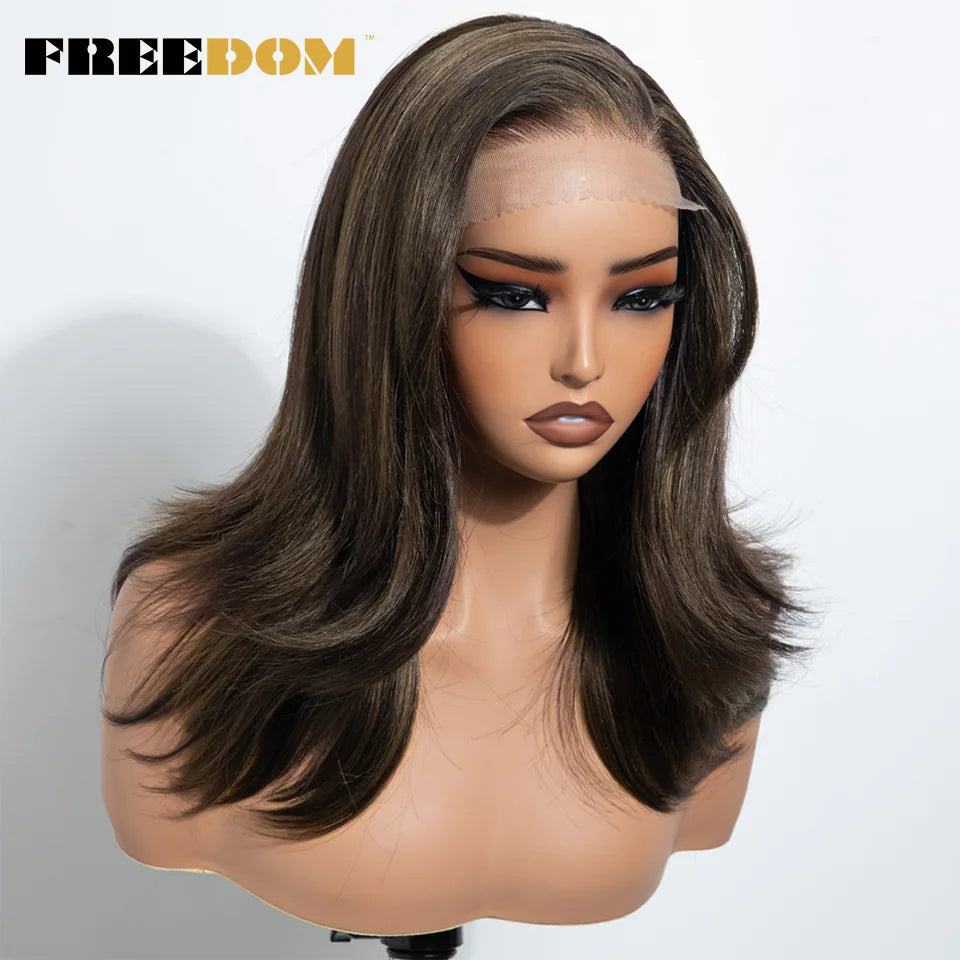 FREEDOM Synthetic Lace Front Wigs For Women 20" Layered Ombre Brown Blonde Wig 6x4 Pre-plucked Easy Wear And Go Glueless Wigs