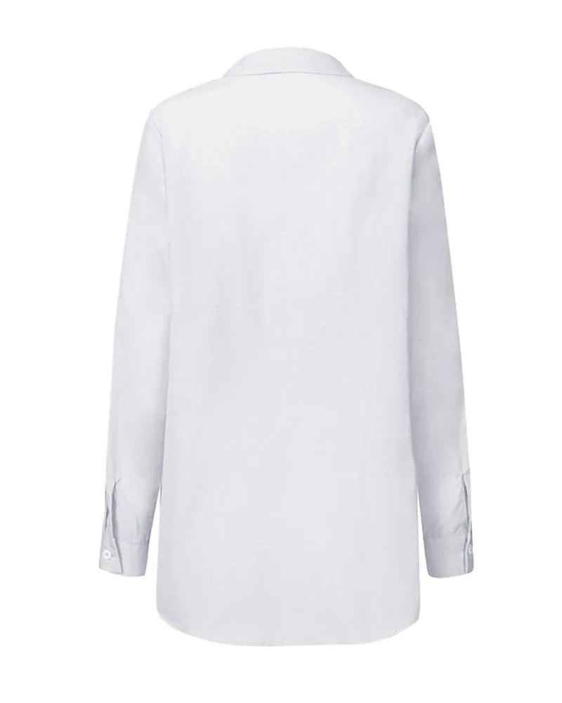 Slim Button White Shirt Women Fashion Tops Office Lady Shirt Loose Long Sleeve Blouse Female Ruched Lace Up Solid Blouse 18659