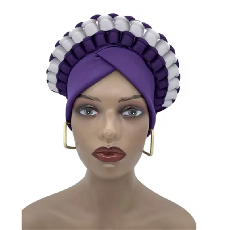 2022 Fashion African Turbans for Women Ready to Wear Auto Gele Headties Nigerian Aso Oke Head Wraps for Traditional Wedding