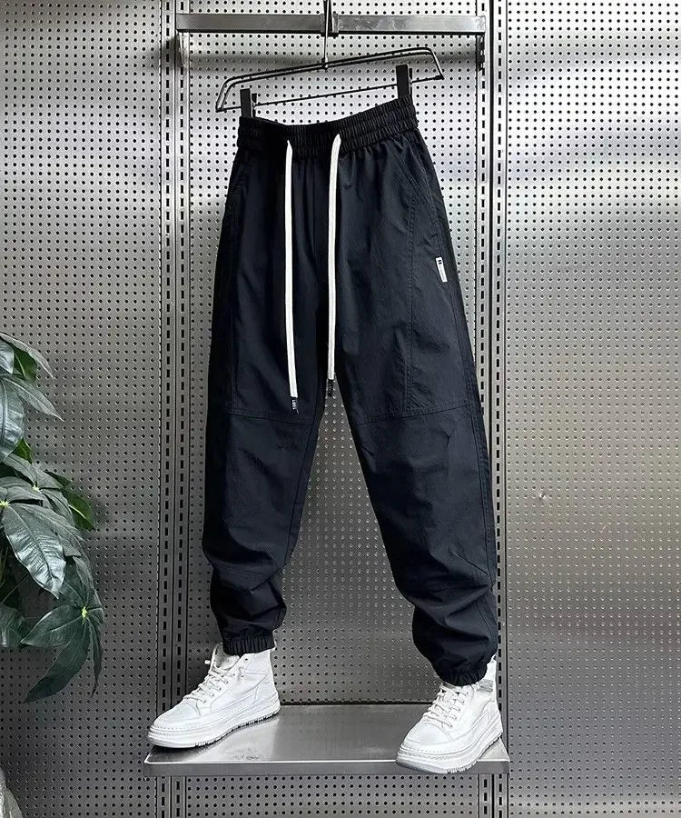 Summer Fashion New Men Breathable Casual Trousers Loose Tying Feet Versatile Simple Solid Color Harem Pants