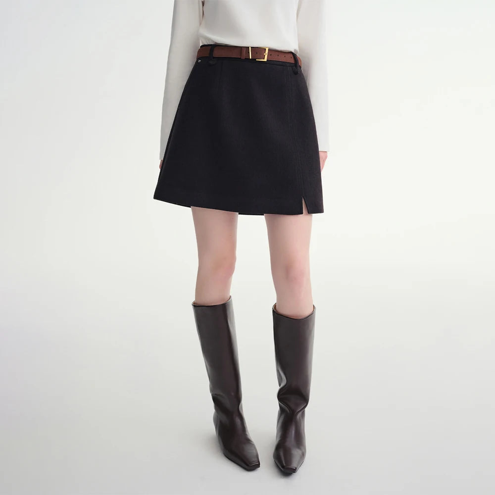 DUSHU Classic Elastic Waist Skirt For Women Winter Office Solid Color College