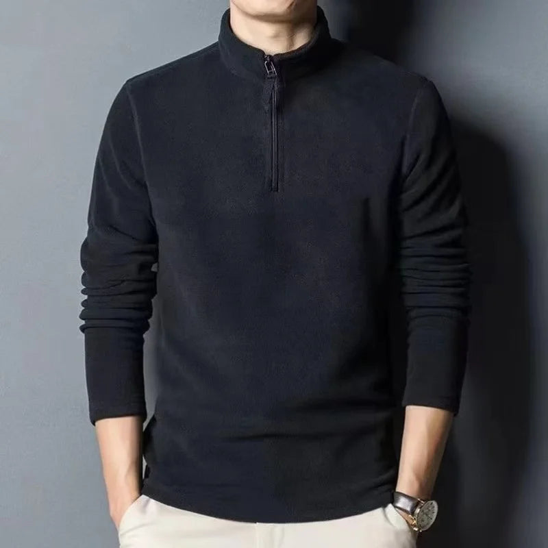 Men's insulation Polo Shirts 2026 Autumn Winter Standing Neck Half Zip Long Sleeve Fashion Versatile Sweatshirt Tees thicken Top BAZAARHUBO