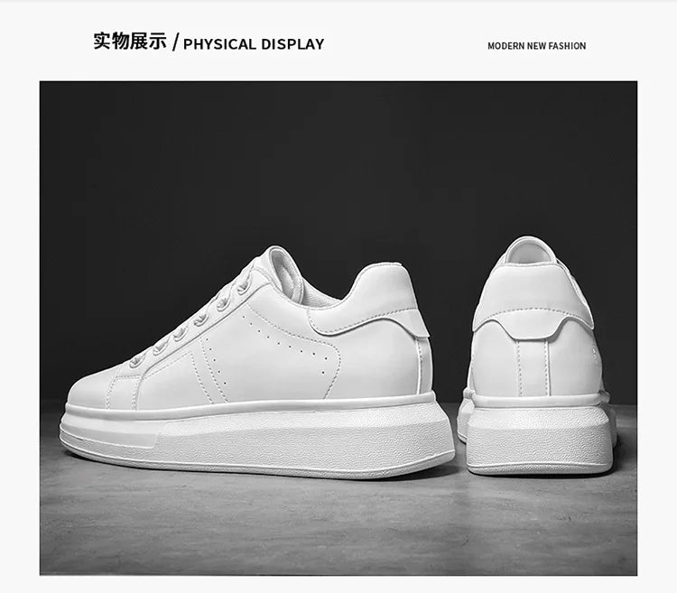 Men's Invisible Height Increasing Elevator Shoes Lace-up Sporty White Sneakers 6cm 8cm 10cm Taller Size Plus Invisible Elevate