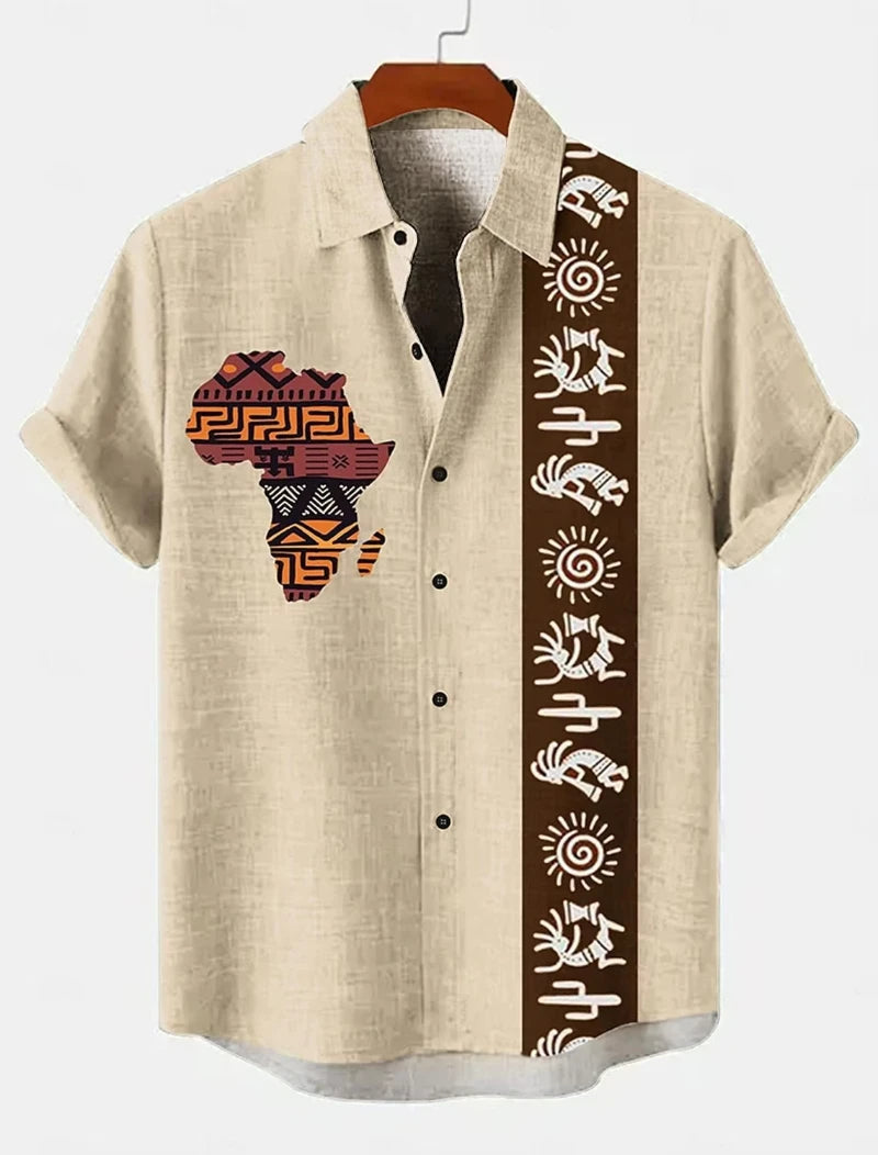 Vintage African Style Men's Shirts Ethnic Tribal Short Sleeve Shirts Tops Fashion Casual Vacation Button Down Blouse 2025 New