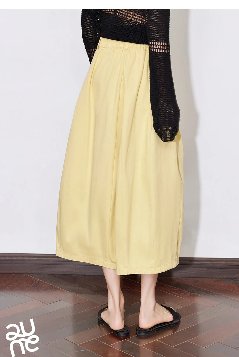 Toyouth Women Cotton A Line Umbrella Skirt Mid Calf Black