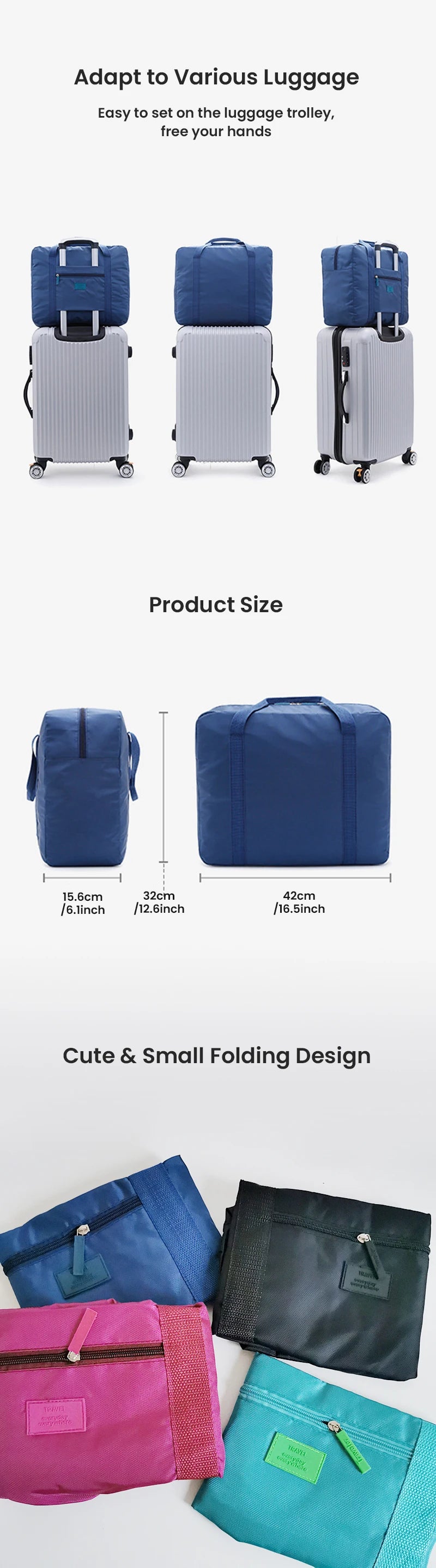 Lightweight Foldable Travel Duffel Bag Unisex Tote Carry-On Luggage for Weekenders Overnight Stays Trips Suitcase Organiser Bags