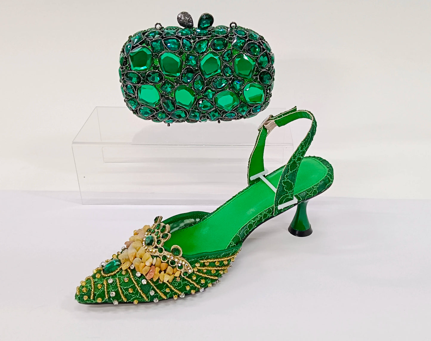 INSIGHTLINK Women Olive Green Pointed-Toe Sandals Women's High Heels Shoes and Bags for Party Rhinestone Evening Bags And Shoes
