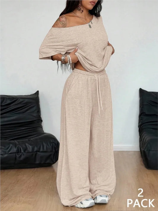 Casual New In Matching Sets 2 Pieces Set For Woman Two Piece Outfits Blusas T Shirt Tees Simple Style Homewear Loose Solid Color