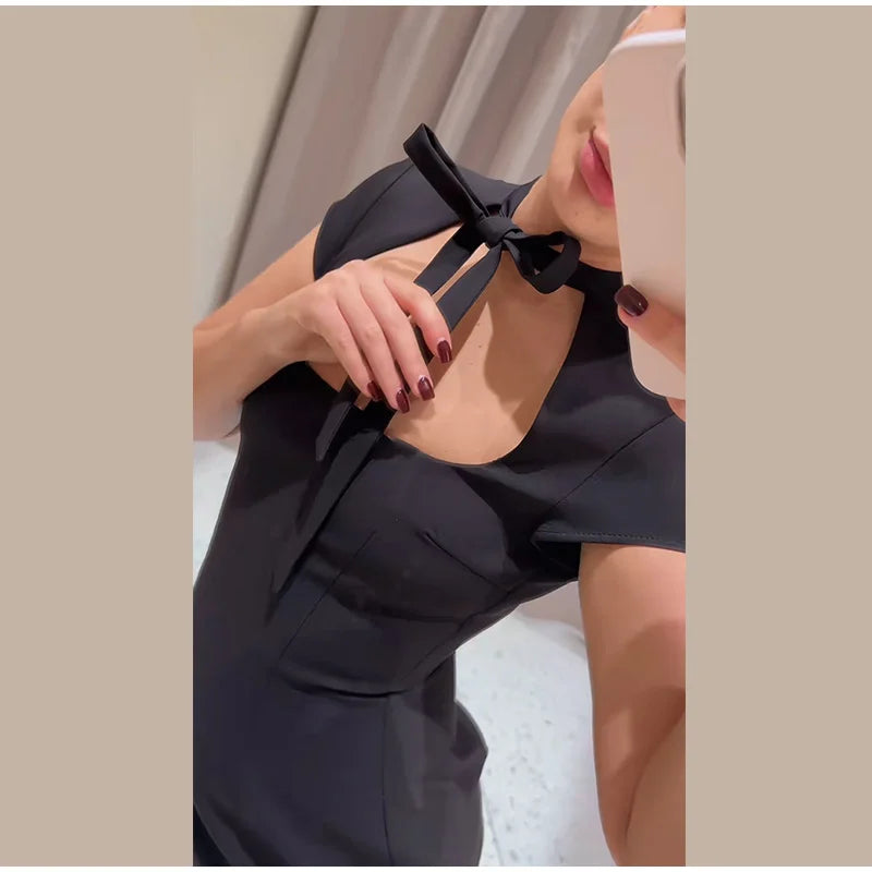 Fashion Polka Dot Mini Dress For Women 2026 Spring Summer Short Sleeve Lace Up Collar Party Dress Lady Bodycon Evening Vestidos