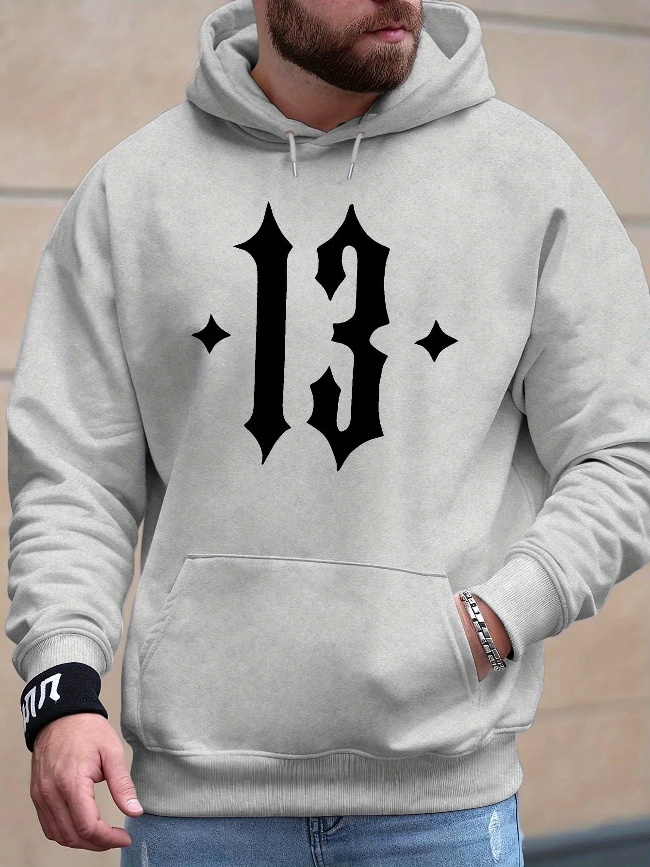 Men'S Hooded Sweatshirt with Number 13 Print - Casual, Comfortable Pullover for Fall and Winter, Long Sleeve Casual Style Top