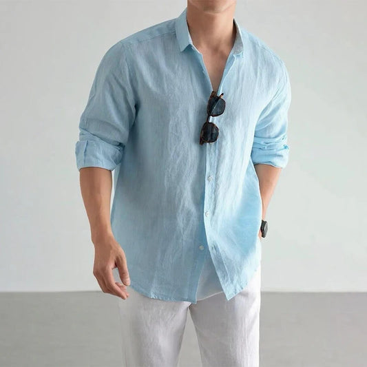 Men's Casual Fashion Shirt Long Sleeve 100% Linen Cotton T-shirts Black White Tops Clothing Plus Size Classic Baggy Shirts Men