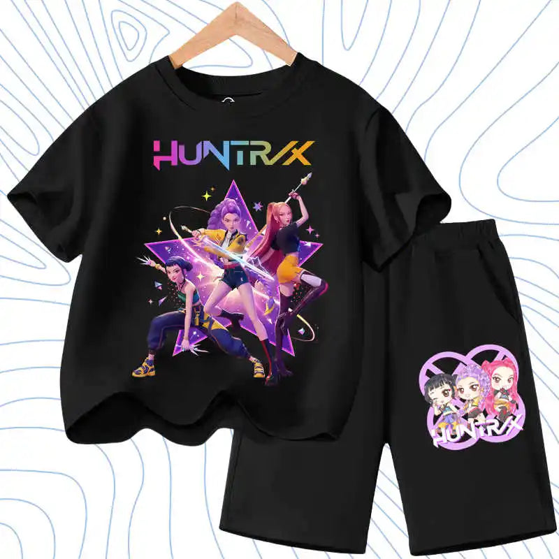 Kids Fashion Outfits Teen Children's O Neck Short Sleeve Tops Shorts 2pcs Summer Girls Casual T Shirt Sets K POP Cartoon Printed