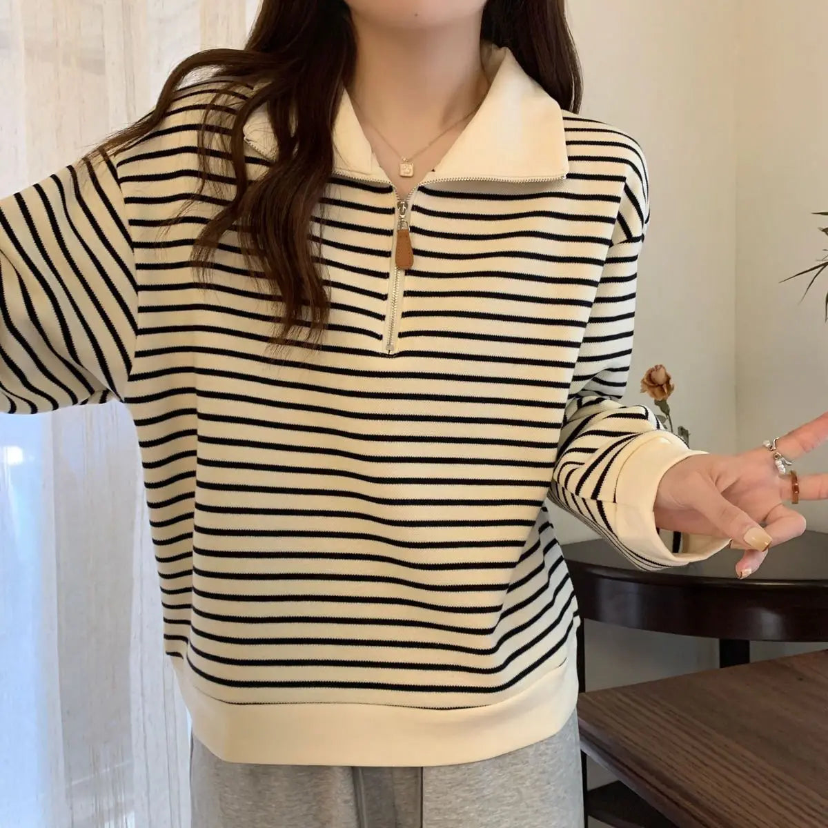 Women Striped Half Zip Sweatshirt Long Sleeve Collared Pullover Casual Fit  Fashion Oversized Streetwear Tops 2026 Tendencias BAZAARHUBO