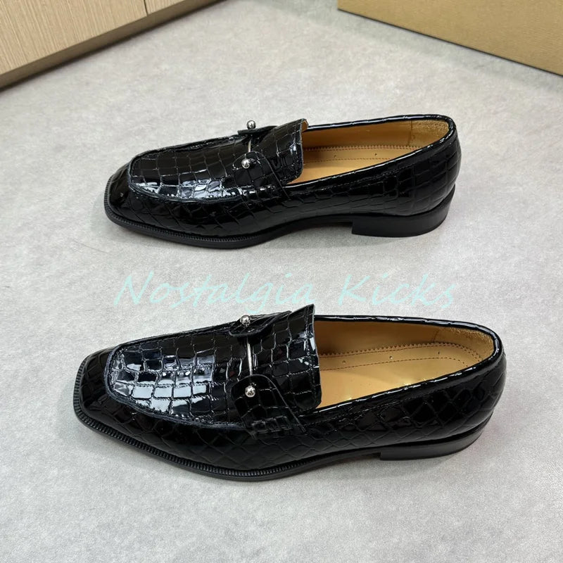 Black Shine Studded Detail Dress Shoes Patent Leather Red Lining Lace Up Men's Formal Shoes Casual Office Wear Oxford Shoes