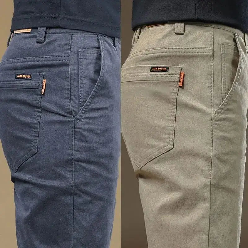 2025 Summer Thin Cotton Men's Casual Pants Trendy Versatile Elastic Light Business Trousers Work Formal Slim Straight Pants