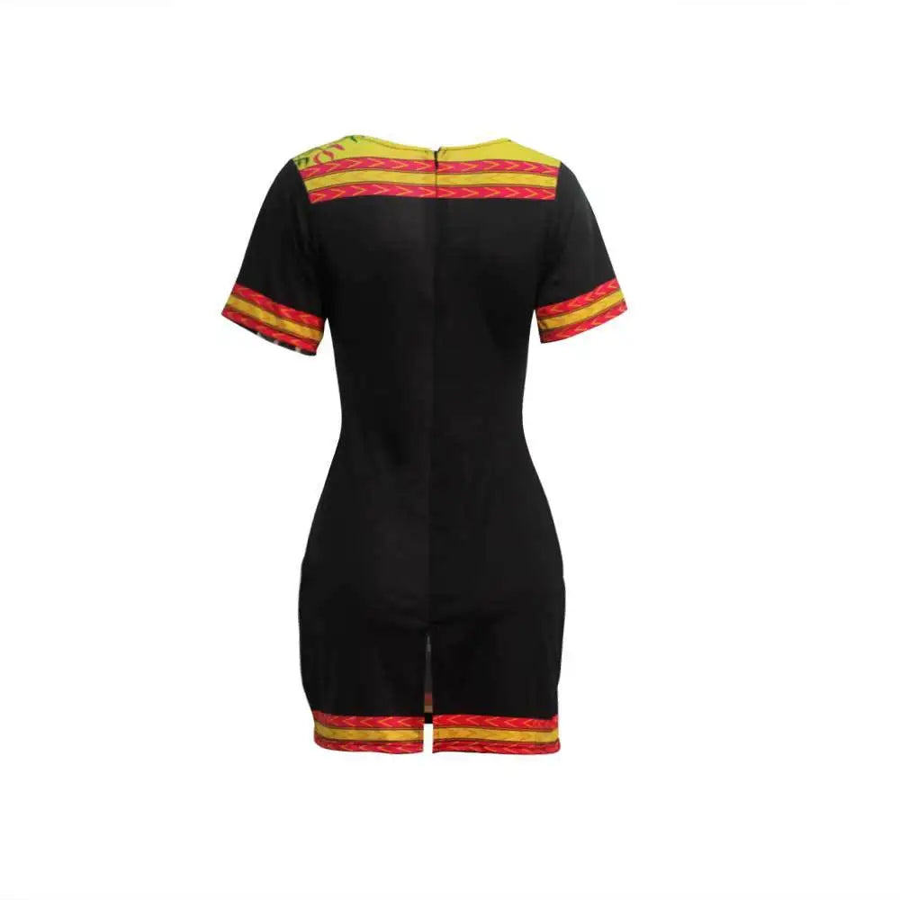 African Dresses for Women Summer 2022 Fashion Style African Women Short Sleeve V-neck Polyester Knee-length Dress