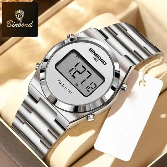BINBOND New Men Electron Watch Luxury Stainless Steel LED Digital Waterproof Men Wristwatch Luminous Sports Clock Reloj Hombre